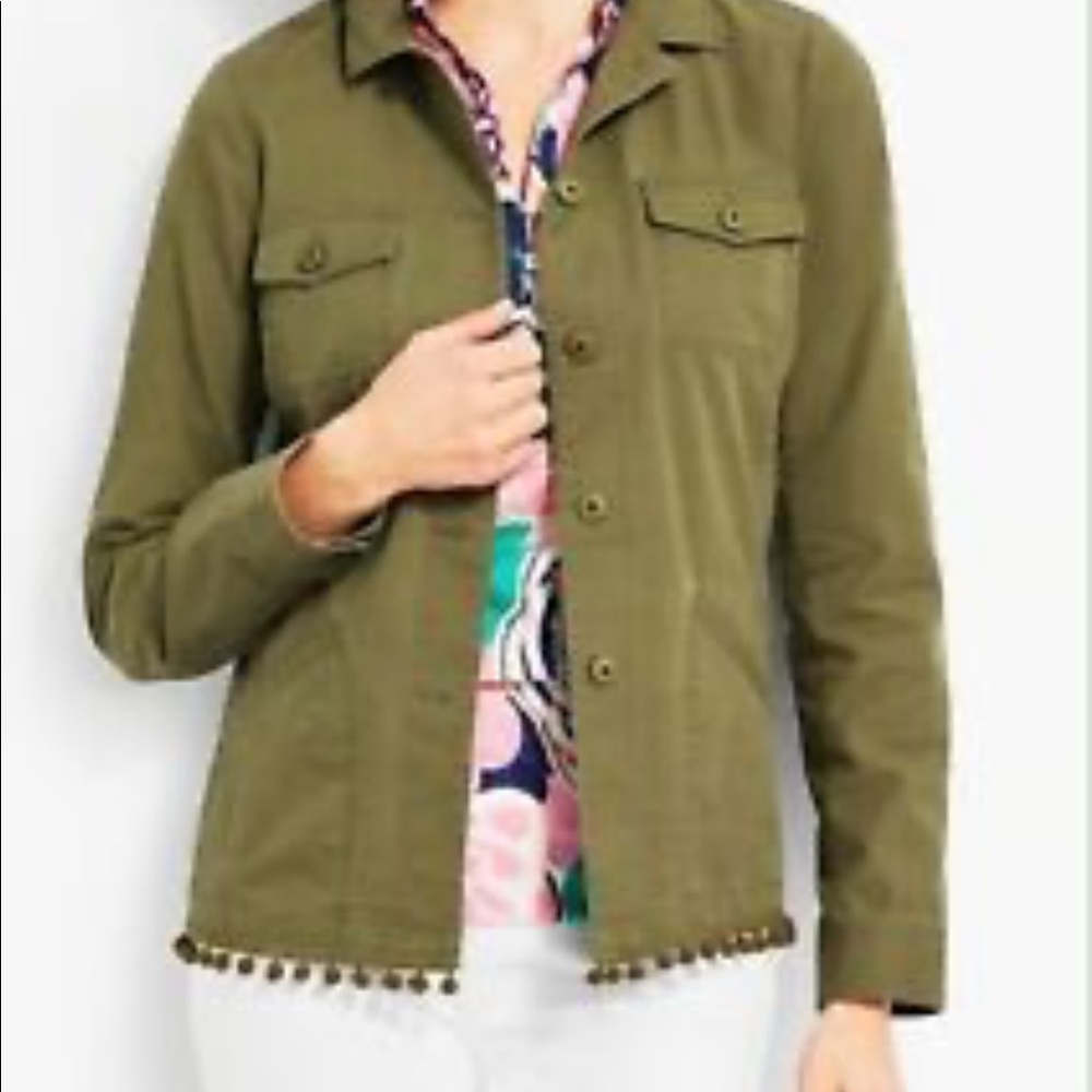 Talbots army green Pom Pom jacket